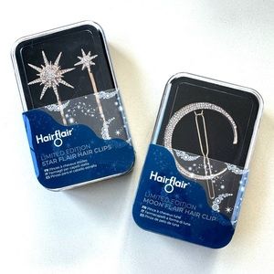 HairFlair Rhinestone Moon and Star Hairpins Set Celestial Goldtone NWT
